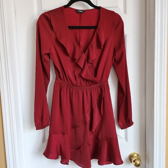 Express burgundy long sleeved dress in xs - Picture 4 of 6